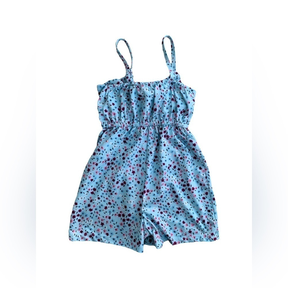 Baileys Blossoms Size 5T Blue Floral Romper - Picture 2 of 6